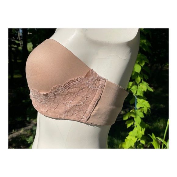 Victoria's Secret Body By Victoria Lined Strapless Bra Nude 34DD Lace Detail - Picture 5 of 9